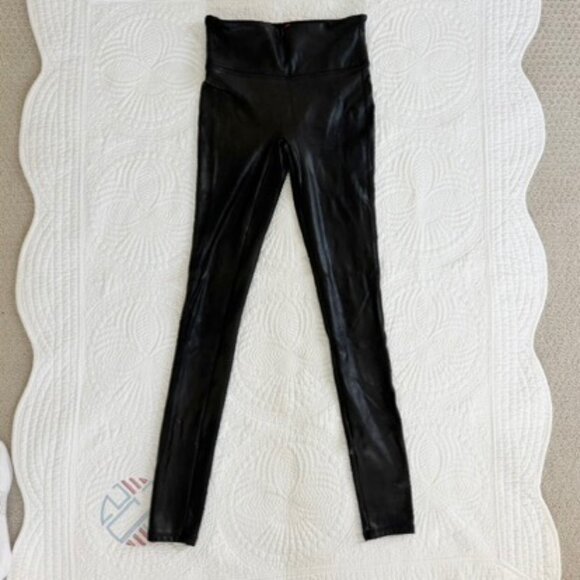 Spanx Black Faux Leather Leggings XS High Waist Sculpting Shaping Fit - Picture 3 of 7